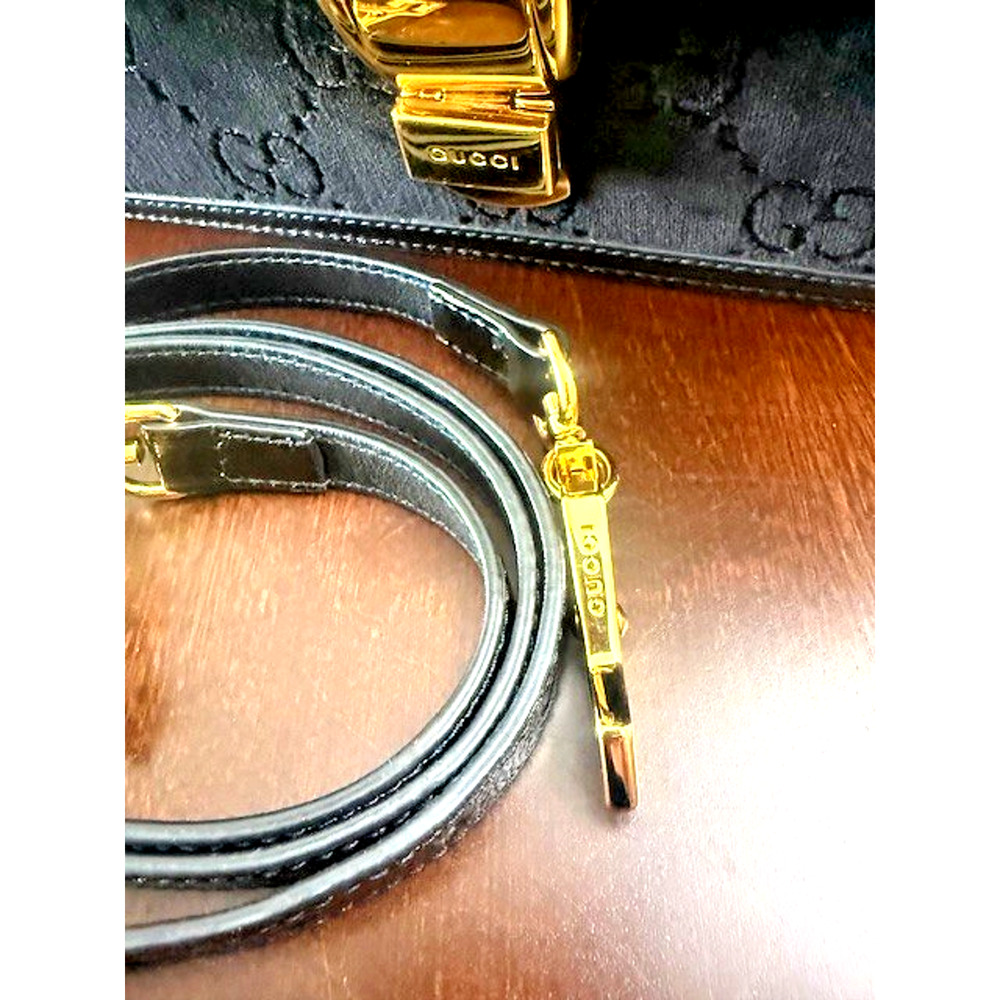 Gucci Black Gold GG Monogram Velvet Sylvie Small Shoulder Crossbody Bag GORGEOUS - Picture 6 of 16